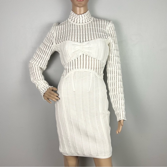 NEW HERVE LEGER WHITE SHADOW STRIPE MINI DRESS - Picture 2 of 10